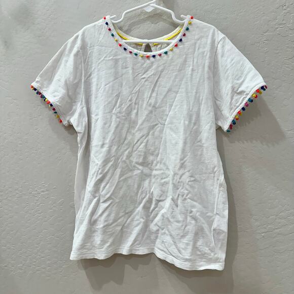 Mini Boden White Rainbow Pom Short Sleeve Shirt - Picture 1 of 7